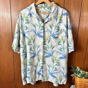 Tommy Bahama 100% Silk Short Sleeve Hawaiian Shirt Birds of Paradise Tropical